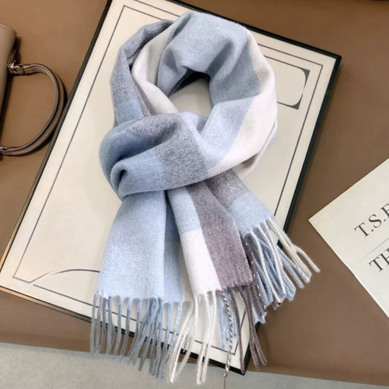 Kişilər və qadınlar üçün açıq-ağ rəngli dama-dama şərf, 2025-ci il yeni Koreya üslubunda, yüksək səviyyəli və çoxfunksiyalı, tələbə hədiyyəsi kimi mükəmməl, isti boyun isidicisi.