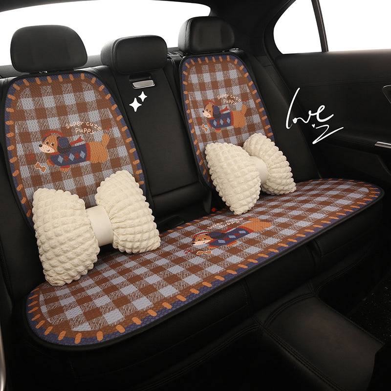 Cizgi filmi bala bala üçün plaid avtomobil oturacağı yastığı, qış üçün yumşaq isti arxa oturacaq yastığı üç hissəli dəst, şirin avtomobil oturacağı örtüyü