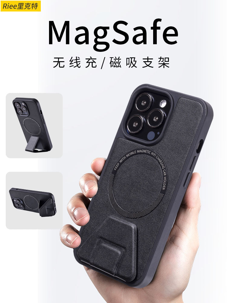 Apple 16 Pro Max telefon korpusu, dayaqlı iPhone 17 üçün tam örtüklü qoruyucu korpus, 13 dəri, 12 düşməyə davamlı, 14 kişi və qadın maqnit simsiz şarj cihazı, AIR dəri narıncı ilə uyğun yeni dəstək nöqtəsi.