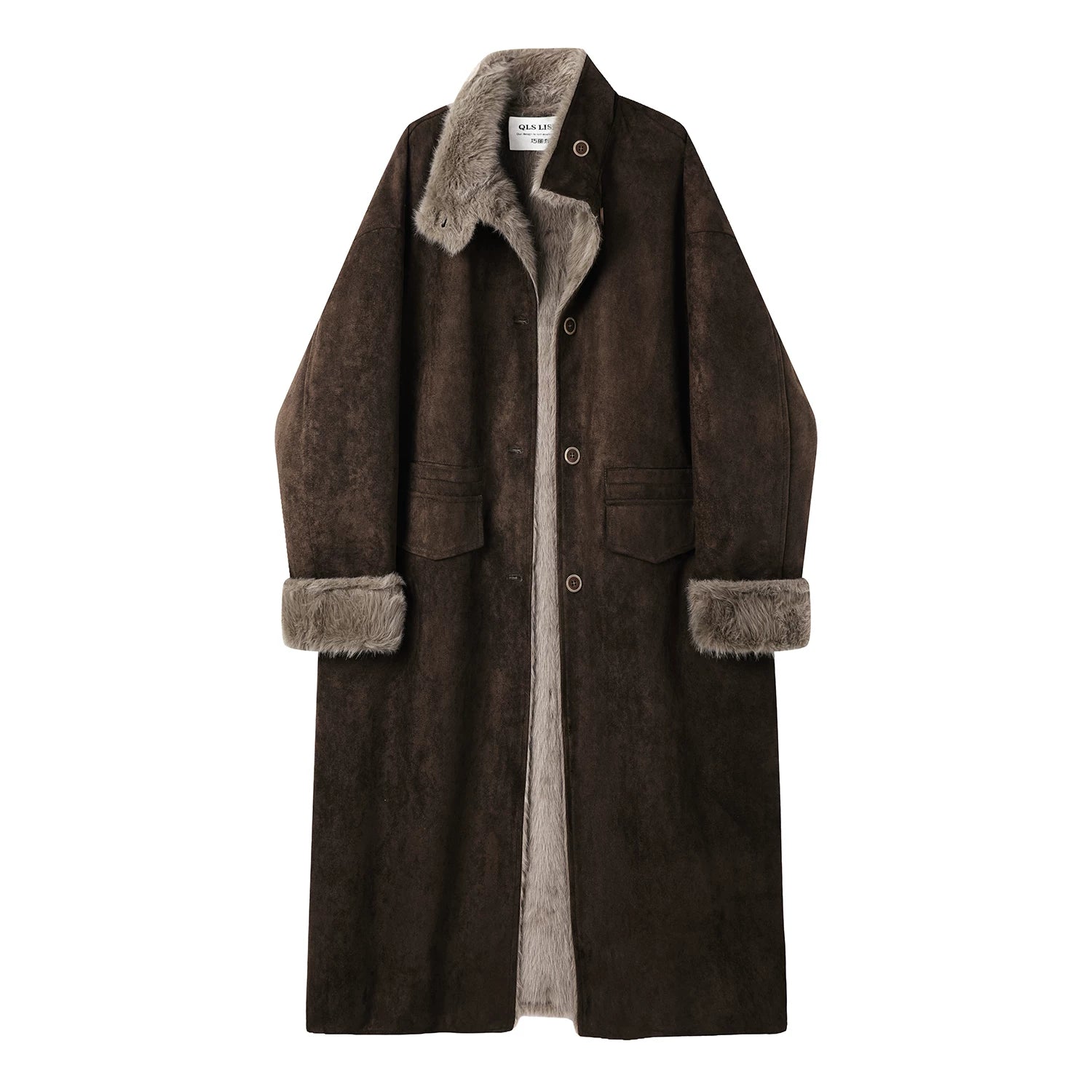 Cholisa'nın super şirin, geri çevrilə bilən quzu yunundan hazırlanmış retro paltosu, qadın qış orta uzunluqlu qalın zamşa yun paltosu