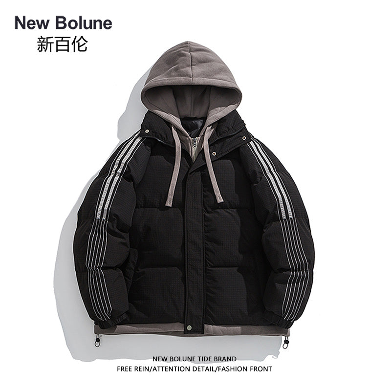 NEW BOLUNE/New Balance Qış Başlıqlı Pambıq Yastıqlı Gödəkçə, Kişilər üçün Yüksək Keyfiyyətli Amerika Retro Qalın Pambıq Yastıqlı Gödəkçə