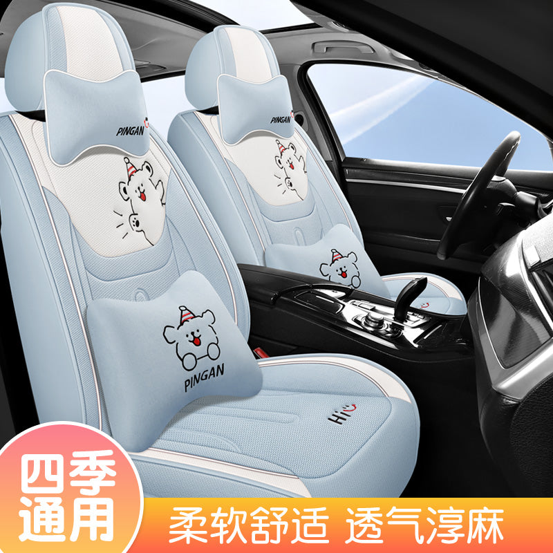 Avtomobil oturacağı yastıqları, qış kətan oturacaq üzləri, bütün mövsümlər üçün, tam örtüklü pambıq və kətan parça oturacaq yastıqları, cizgi filmi mövzulu oturacaq üzləri.