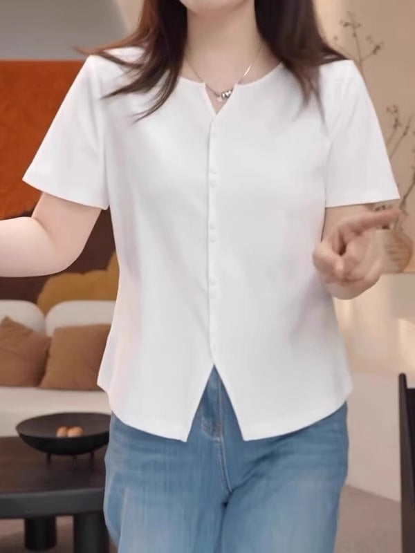 Böyük ölçülü, təmiz pambıq dizaynlı, qadınlar üçün qısaqol köynək, yay, arıqlama üçün, geniş, dəbli və gənclik üçün.