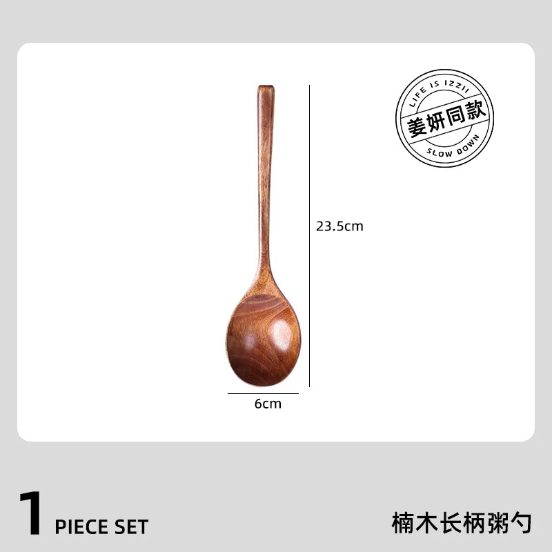 Jiang Yan'ın eyni üslublu nanmu qaşığı məişət böyük şorba qaşığı uzun saplı düyü qaşığı sıyıq qaşığı Yapon üslublu taxta uzun saplı yemək əriştə qaşığı