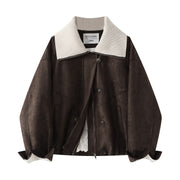 Qiaolisha Koreya üslubunda zamşa motosiklet gödəkçəsi, qadın qış trikotaj yaxalıqlı ağ ördək tüklü gödəkçə.