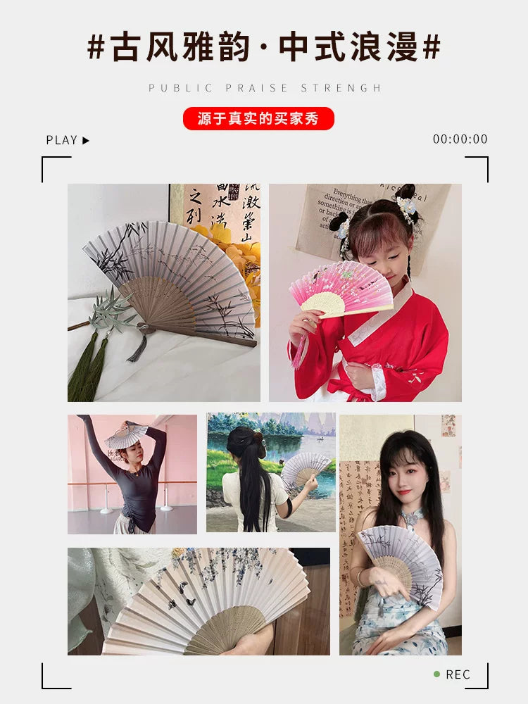 Fan Qədim üslubda qatlanan fan Çin üslubunda rəqs rəqsi uşaq yay Hanfu qadın cheongsam mürəkkəb boyama qatlanan kiçik kağız fanat