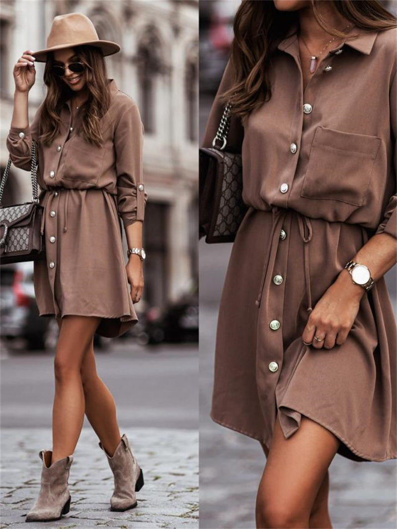 Payız uzunqol köynək ətəyi Gündəlik moda qadın don