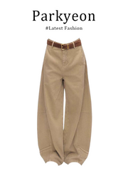 Parkyeon Korean style high-quality collar hollow long-sleeved knitted shirt and cargo straight-leg casual pants two-piece set