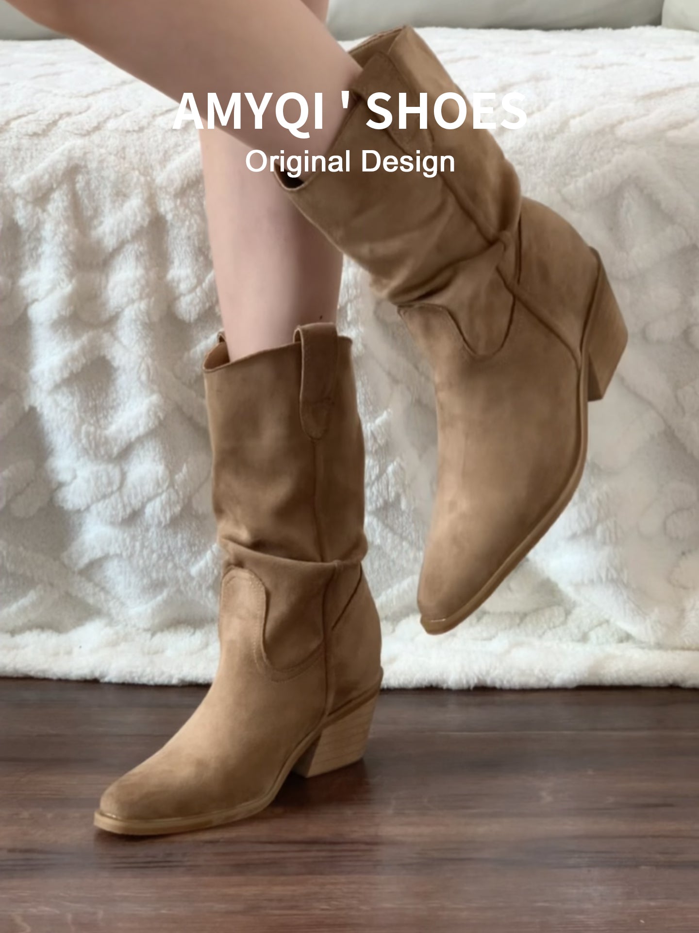 Dəri versiyası! Zhao Lusi-nin eyni stildə gizli pazlı Qərb kovboy topuq çəkmələri, qadın 2025-ci il yeni retro qalın dabanlı büzməli çəkmələr.