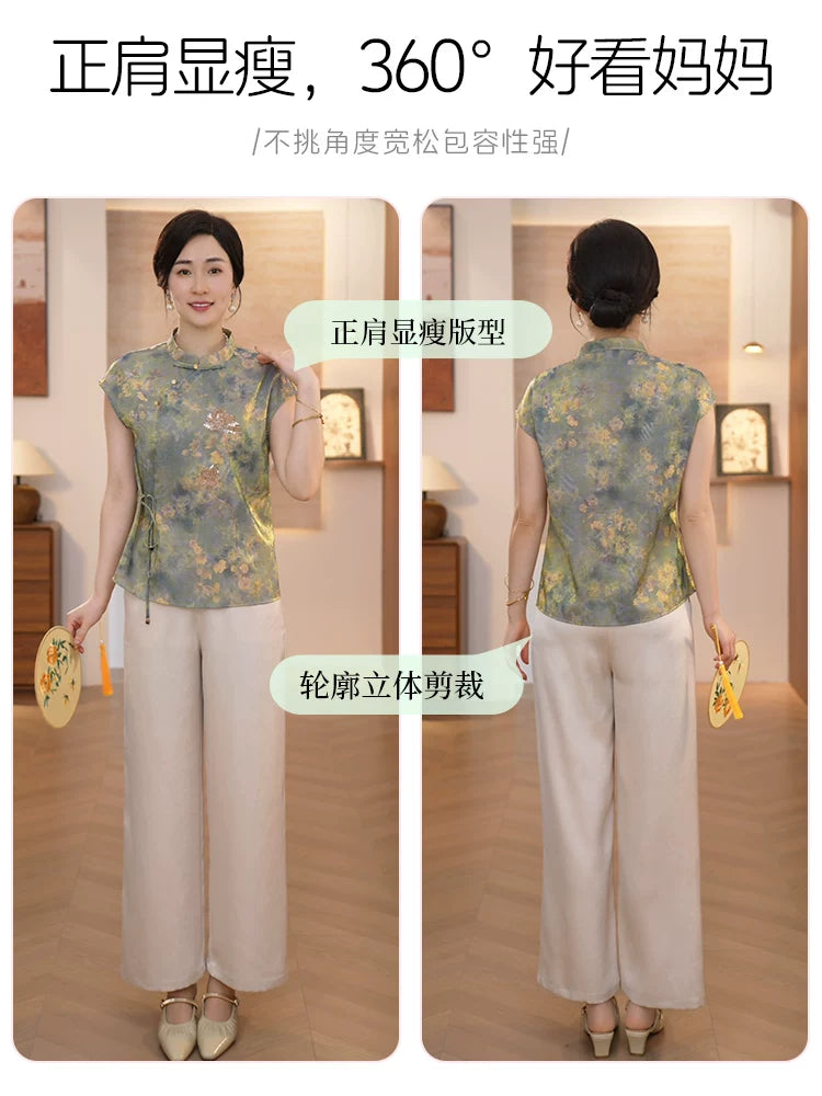 [Otantik və pulsuz çatdırılma] Jiangnan Story Mom Palto Yeni Çin Stili Anaya Göndər 2026 İncə Çin Stil Yay İki Parçalı Dəst