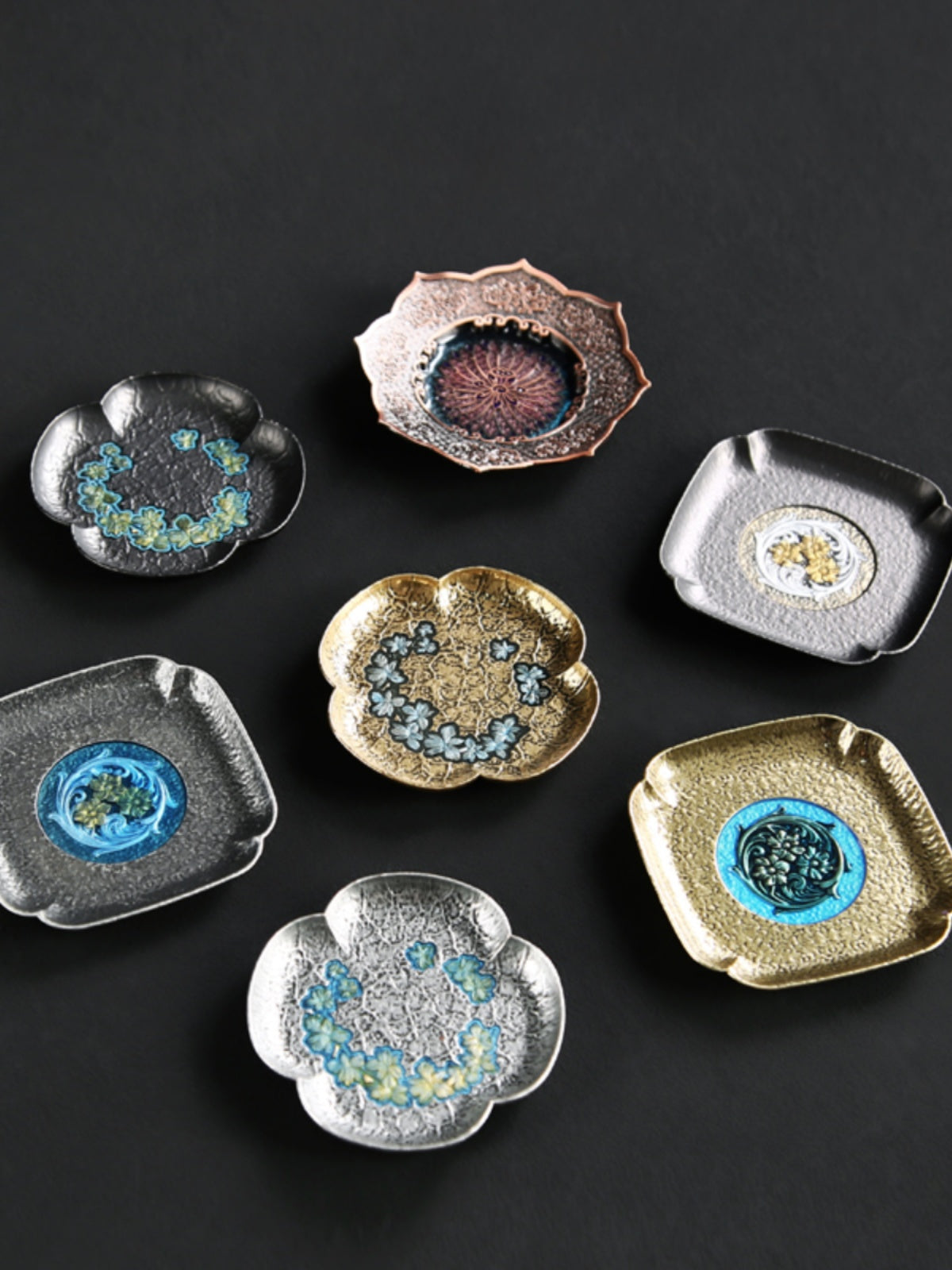 Cloisonné çay altlığı kreativ retro Yapon üslublu məişət kunq fu çay mərasimi aksesuarları istilik izolyasiyası sürüşməyə qarşı ərintili mis nəlbəki altlıq gəmisi