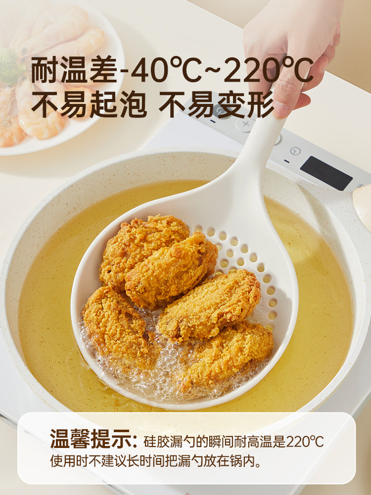 Cui Da Huang silikon süzgəc mətbəx məişət yüksək temperatura davamlı yapışmayan tava uzun saplı əriştə parçaları wonton drenajı böyük süzgəc