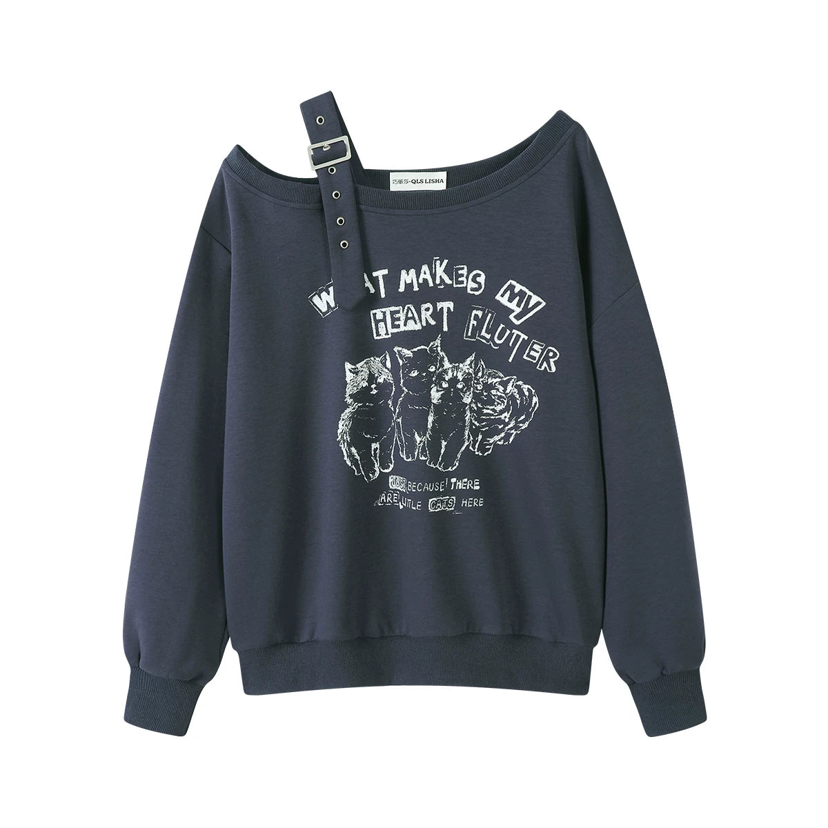 Chorissa Amerika Retro Qəşəng Tənbəl Sviter Payız Çoxfunksiyalı Pişik Naxışlı Uzun Qollu Çiyinsiz Top