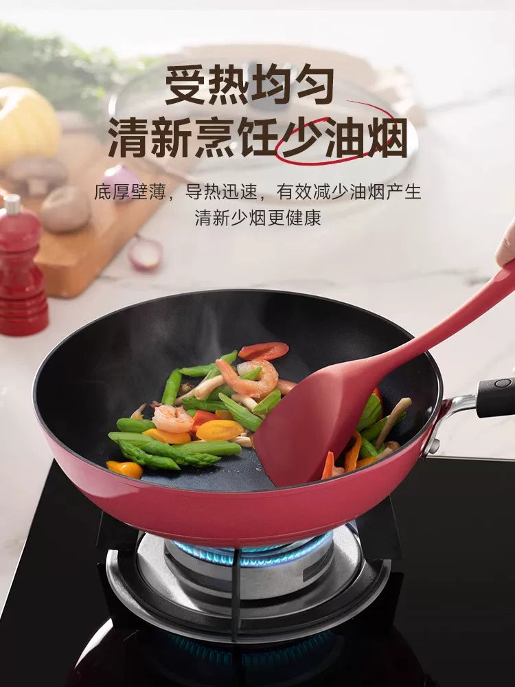 Supor yapışmayan wok məişət induksiya sobası, qazan az yağ tüstü qabı bişirmək üçün uyğun olan xüsusi qaz sobası