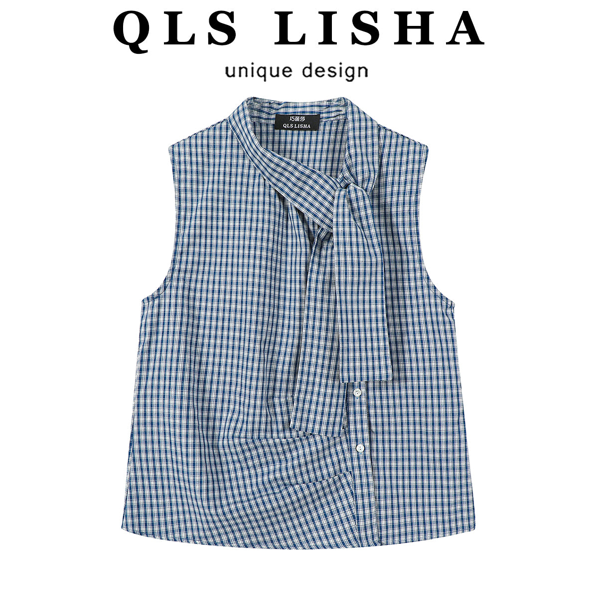 Cholisa, qeyri-müntəzəm dizaynlı dama-dama köynək, qadınlar üçün super şirin qolsuz jilet, yay Koreya üslubunda.