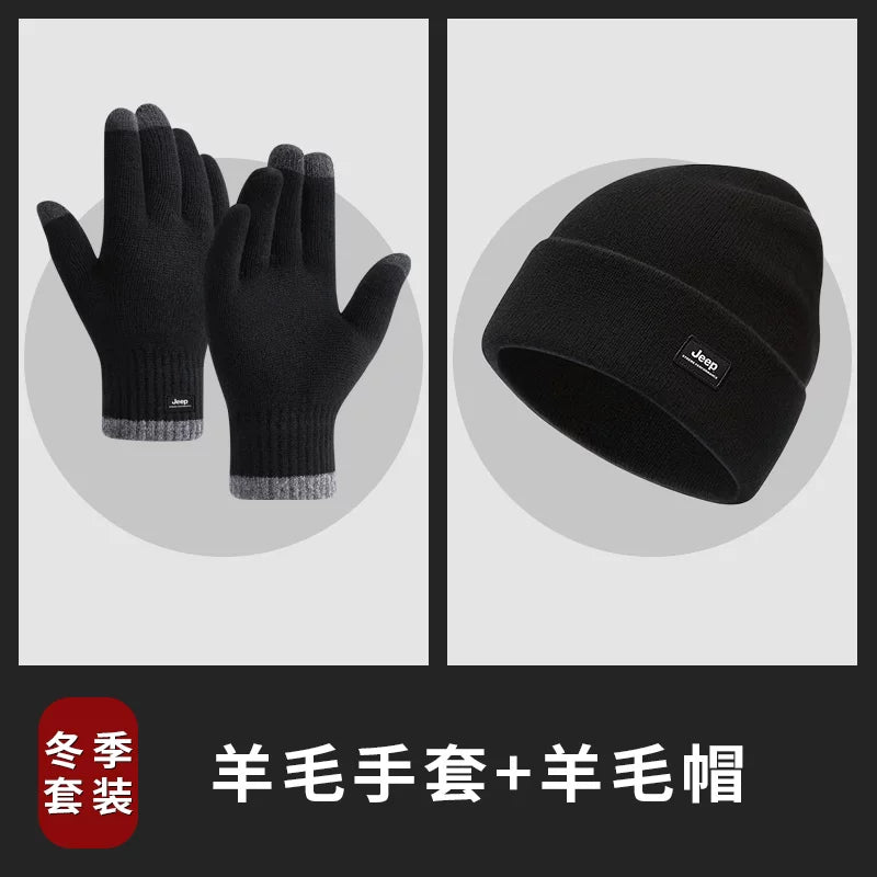 Kişilər üçün Jeep yun qarışığı əlcəkləri, qış üçün daha qalın və isti, toxunma ekranı ilə uyğun, velosiped sürmək üçün küləkdən qoruyur.
