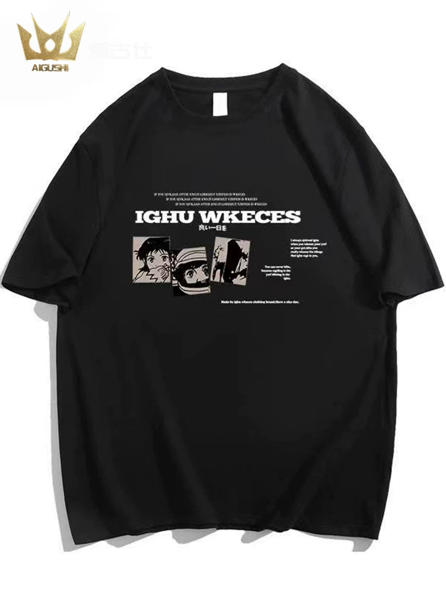 Bordo moda brendi köynək kişilər üçün ağır çəkili təmiz pambıq qısaqol ice-feel Amerika yüksək küçə anime yay buz ipək yarımqol köynək
