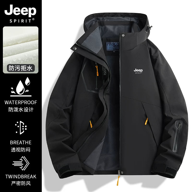 JEEP Kişilər üçün 2025-ci il Yeni Model Yaz, Payız və Qış Üçlü Birdə Yun Astarlı Qalın Kişi Üst Geyimləri