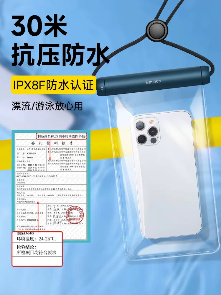 Baseus cib telefonu suya davamlı çanta üzgüçülük və dalğıc üçün açıq rafting isti bulaq sensor ekranı şəffaf sızdırmazlıq lanyard dənizkənarı yüksək dəqiqlikli fotoşəkil götürmə atlısı xüsusi şəffaf sızdırmaz toz örtüyü