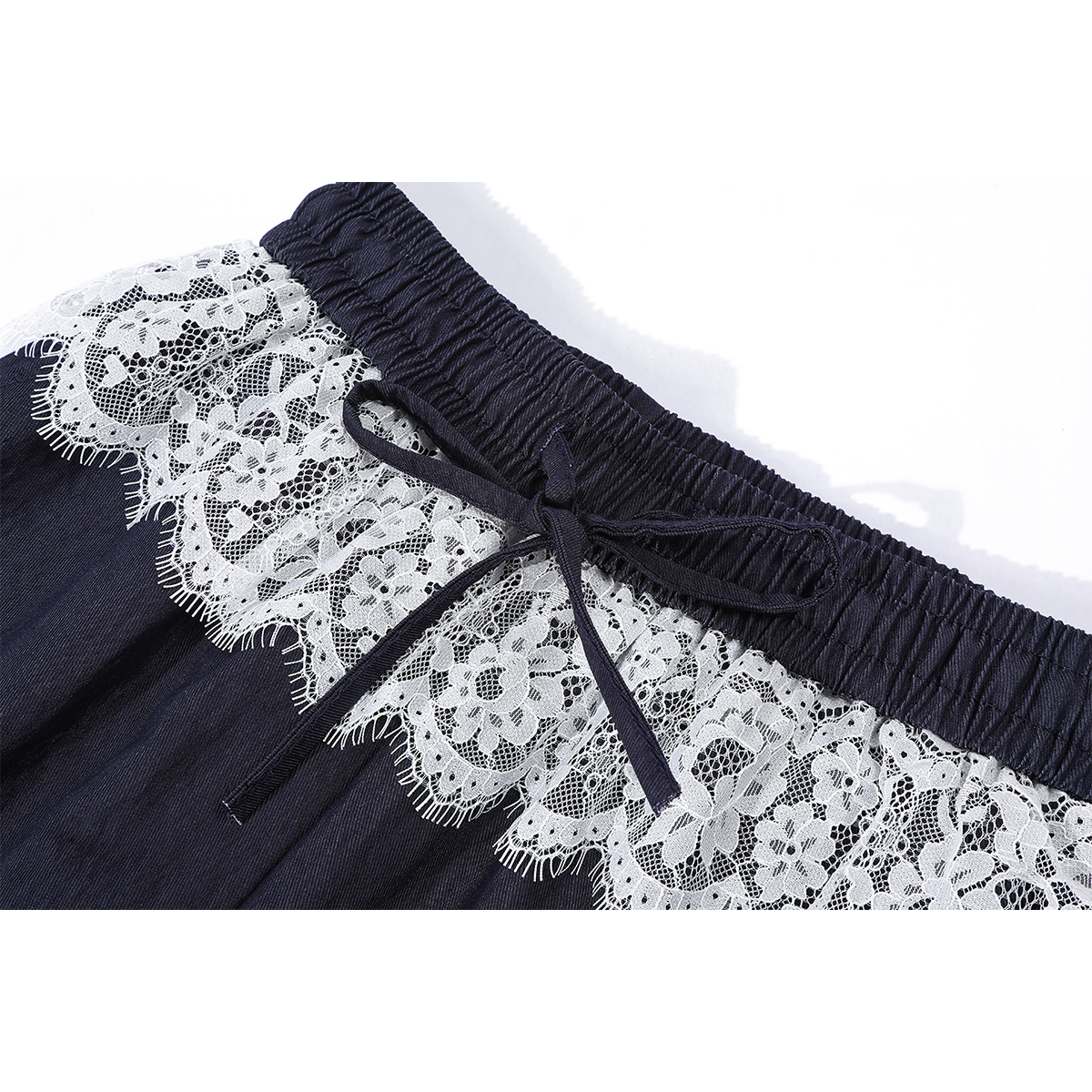 Qiaolisha yüksək belli arıqlama üçün geniş ayaqlı düz gündəlik şalvar, yeni yay stili, krujeva bəzəkli, Tencel uzun şalvar.