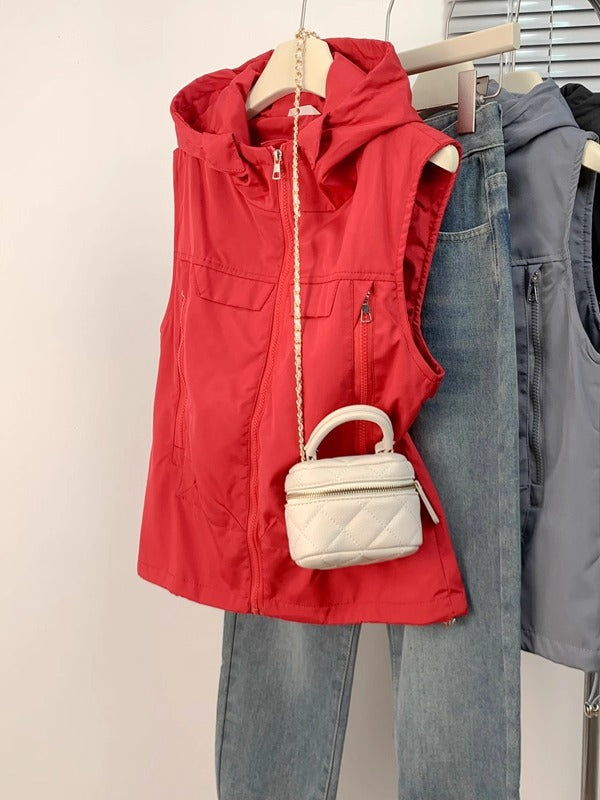 Böyük ölçülü qadın yay kapşonlu jilet, 2026 yeni stil, geniş, gündəlik, çoxfunksiyalı, dəbli.