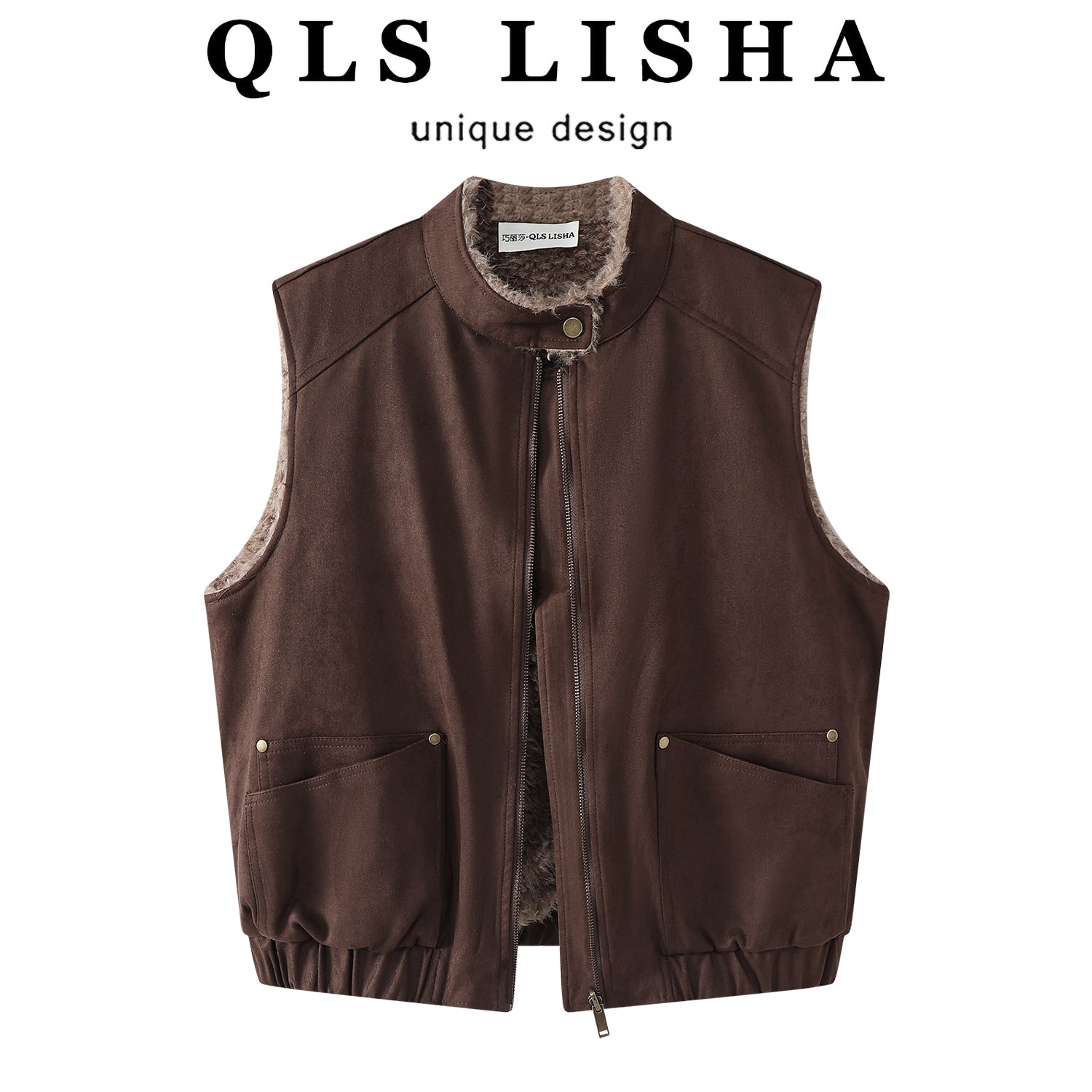 Chorlisa Qadınlar üçün Koreya Qəşəng Geriyə Bərpa Olunan Jilet, Payız/Qış Retro Quzu Yunlu Üst Geyim, Dəbli və Dəbli