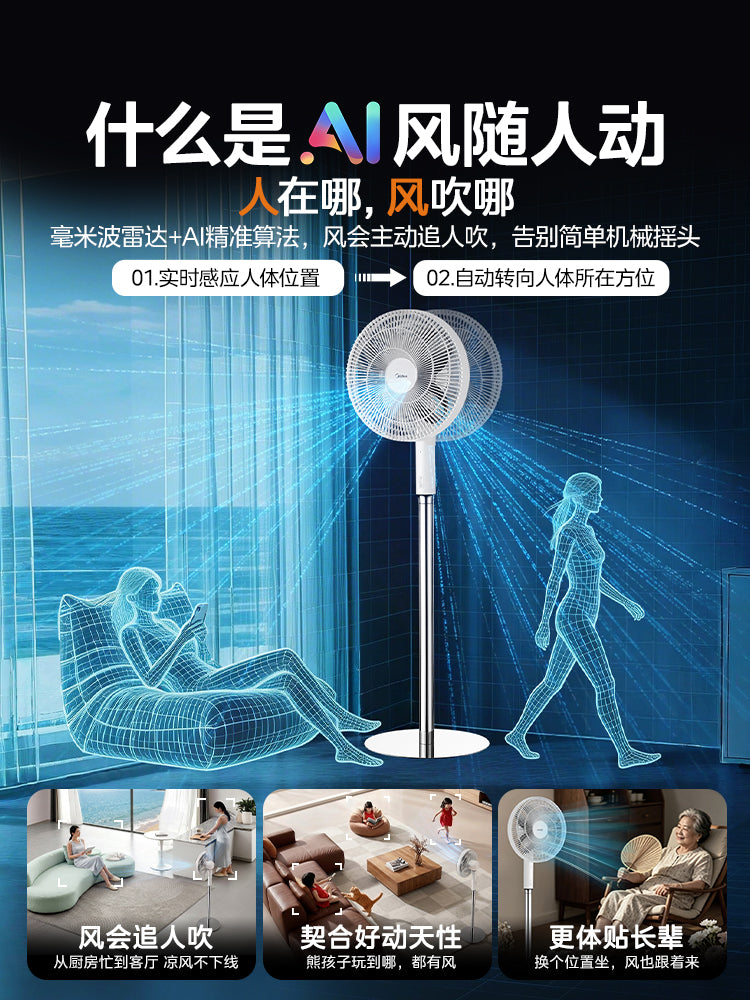 Midea Clover yuxu elektrik fanatı 2xpro ağıllı AI enerjiyə qənaət edən dövrəli döşəmə fanatı səssiz ev 2026 yeni
