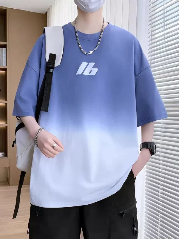 Geniş versiya qısaqol kişi köynəyi gənclik 2026 yay gradient moda brendi buz ipək nazik yarımqol köynək üst paltar T