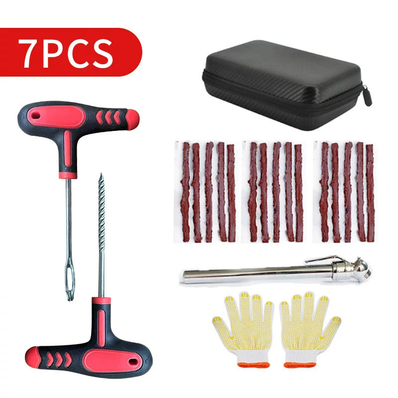 Car tire repair tool kit, motorcycle and electric vehicle tubeless tire repair tool kit, tire repair kit, emergency tire strips