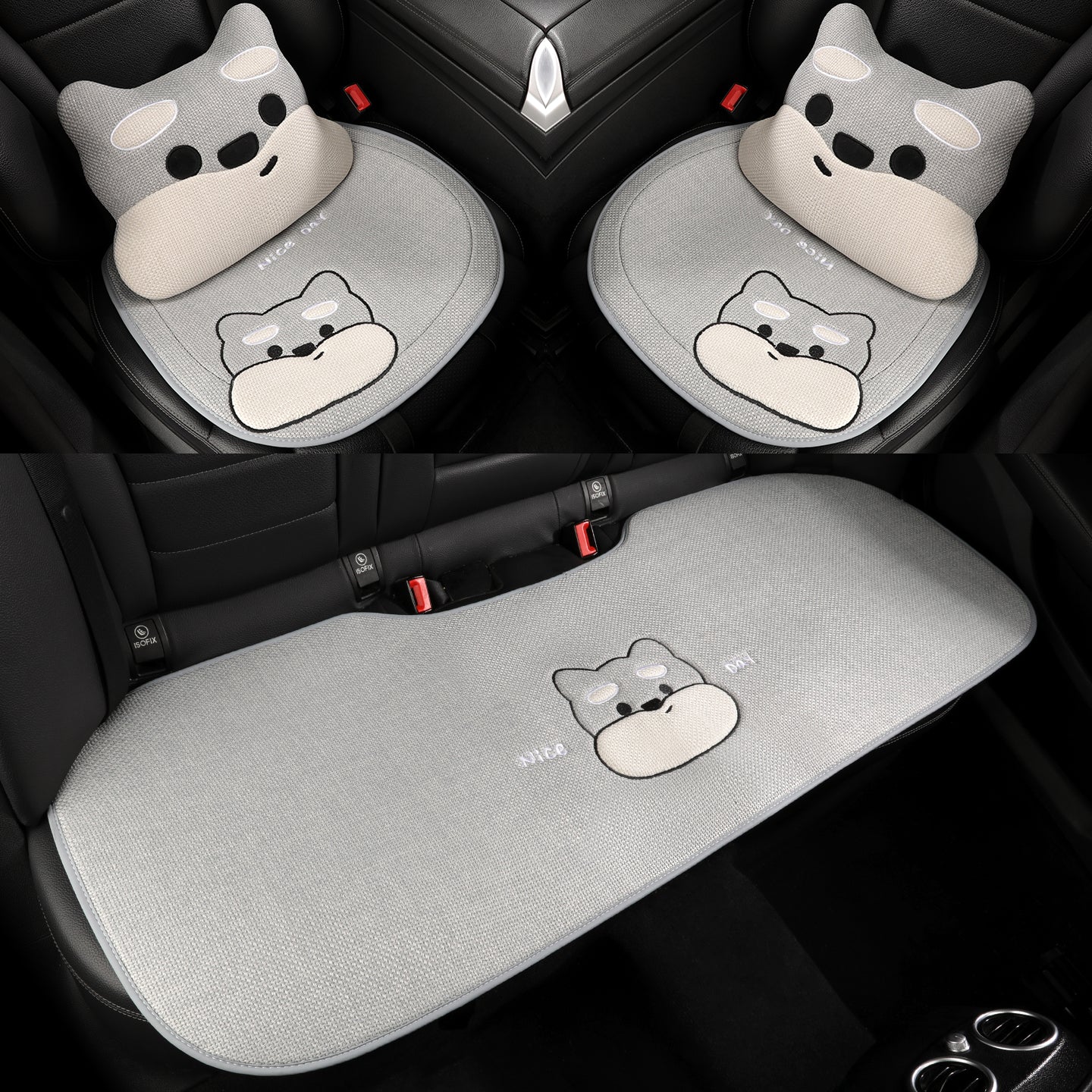 All-season cotton and linen car seat cushions, cute cartoon seat covers for girls, breathable, semi-enclosed, universal decorative cushions for fall and winter.