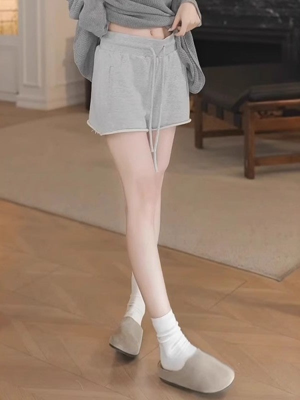 Böyük ölçülü qadınlar üçün boz rəngli elastik bel hissəli şortlar, yay üslubunda, dəbli, çoxfunksiyalı, arıqladıcı, yüksək belli gündəlik şalvar.