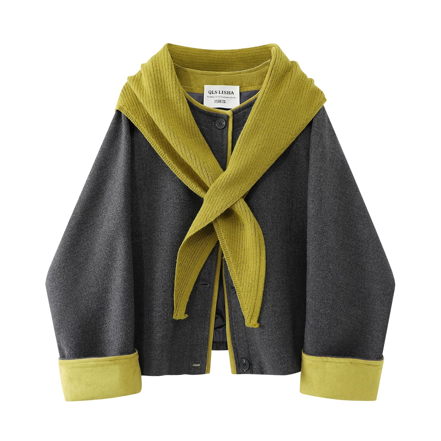 Chorissa Qadın Yun Paltosu, Yaz/Payız/Qış 2026 Yeni Stil, Çoxfunksiyalı Dizayn, Rəng Bloku Retro Qısa Yun Palto