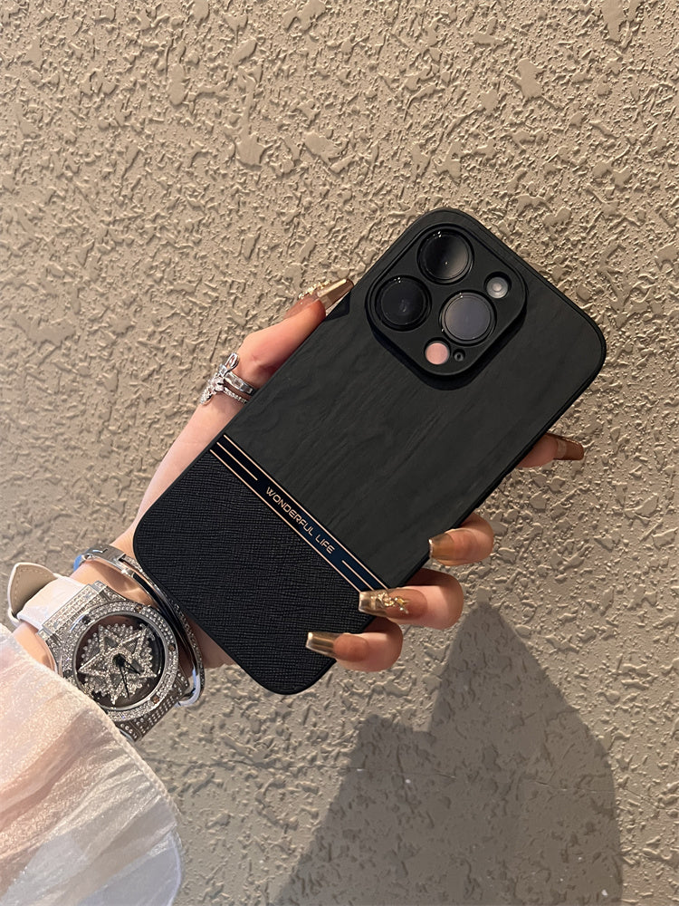 Apple 17pro mobil telefon qutusu yeni yüksək keyfiyyətli tikiş 16promax qara ağac taxıl tutqun 15 hər şey daxil 13 düşməyə qarşı 12 iphone 17 hava nişinə uyğun 14 fərdiləşdirilmiş yaradıcı qoruyucu örtük 11