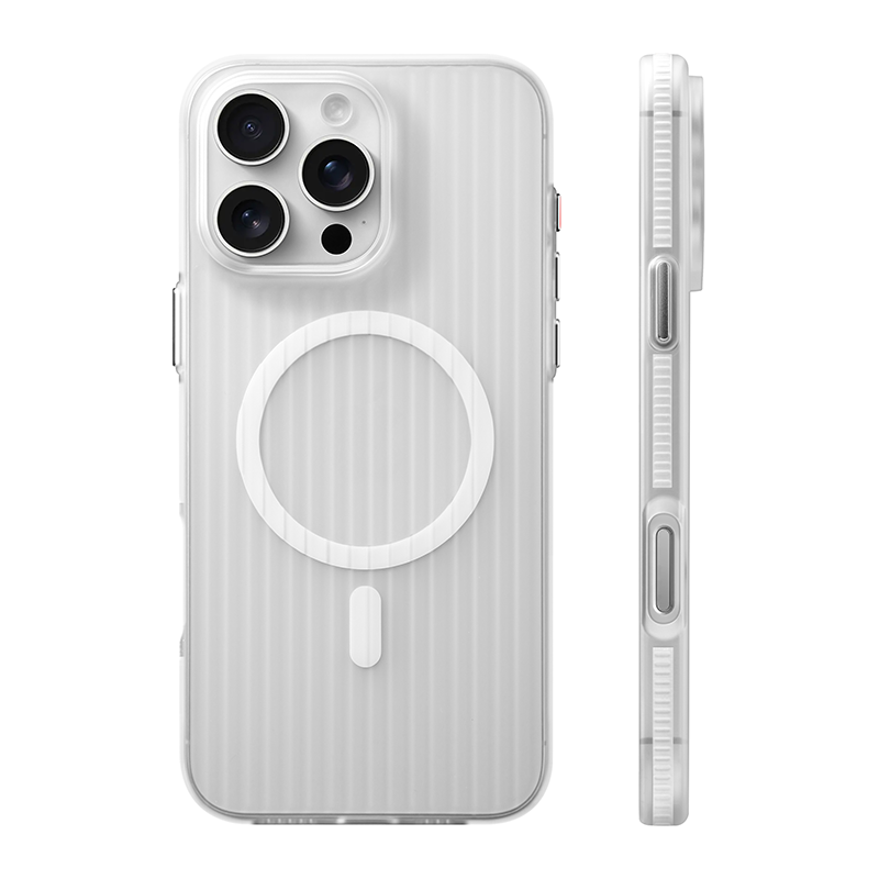 Sanlinba büzməli zolaqlı maqnit telefon qutusu Apple iPhone17ProMax/16/15 dəriyə bənzər şəffaf şaxtalı sürüşməyə qarşı MagSafe qoruyucu qutusu yeni təkmilləşdirilmiş sadə sərt qabıq üçün uyğundur