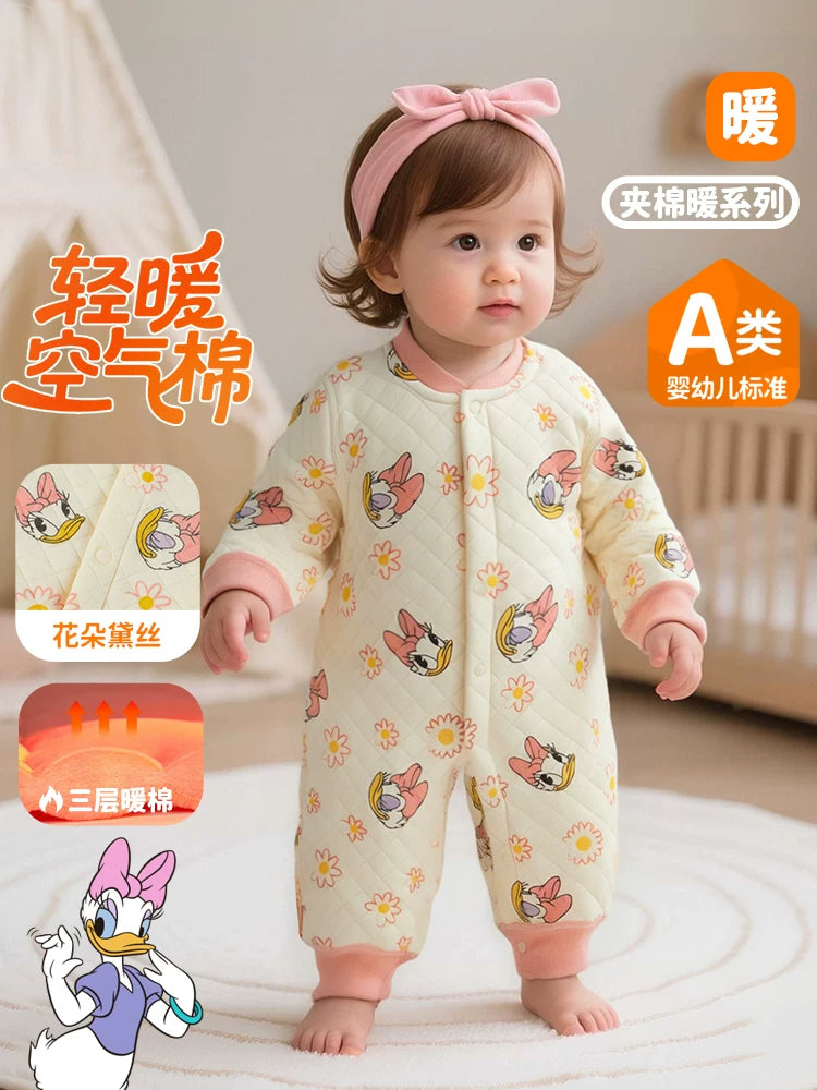 Disney uşaq geyimləri payız və qış yeni stil uşaq bodi üç qatlı isti ev sürünən kostyum nazik təmiz pambıq sırğalı Mickey Mouse