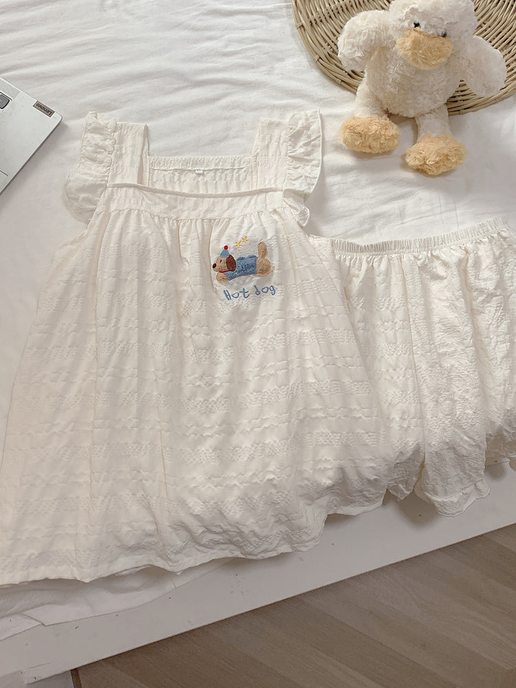Qadınlar üçün döş yastıqlı pijama, yay buludlu pambıq tekstura, dachshund it asma şort, jilet, üst geyimi ev paltarı dəsti