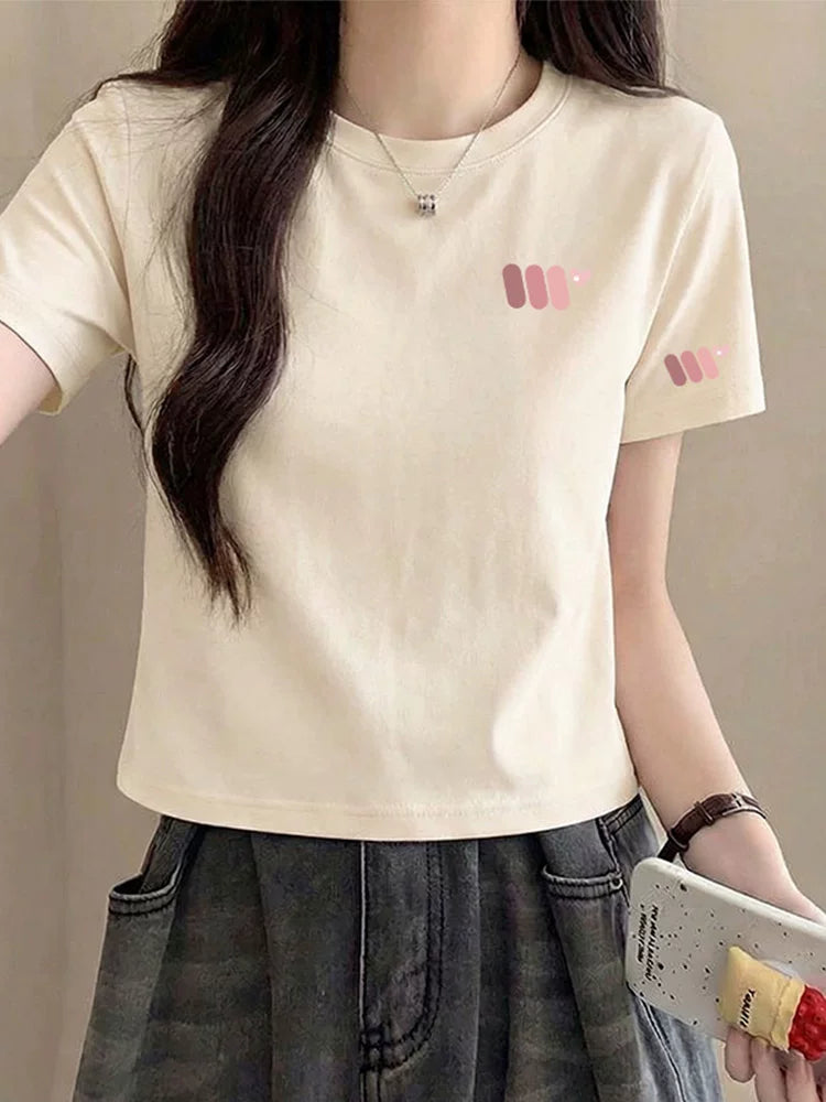 Jeanswest Çəhrayı Pambıq Sağ Çiyin Qısaqol T-Shirt Qadın 2026 Yeni Yay Kiçik Qısa Təsadüfi Top A