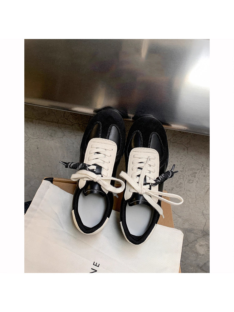 Qadın Retro Rəngli Blok Dəri Məşq Ayaqqabıları, 2025 Yeni Stil, Yumşaq Altlıq, Çoxfunksiyalı Gündəlik İdman Ayaqqabıları, Boyu Artıran, Probkalı Ayaqqabılar