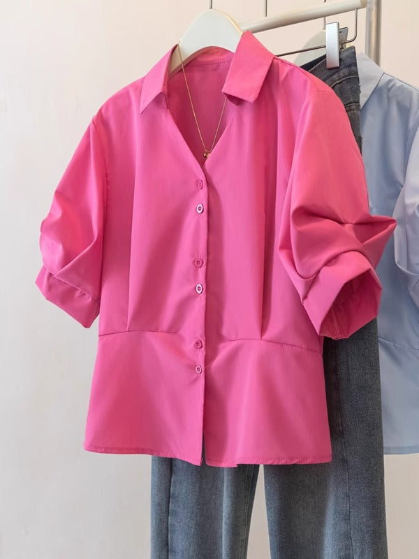 Fransız üslubunda dizayn, qadınlar üçün qısaqol niş köynək, 2026-cı il yay yeni stili, böyük ölçülü, zərif, arıqladıcı və gözəl top.