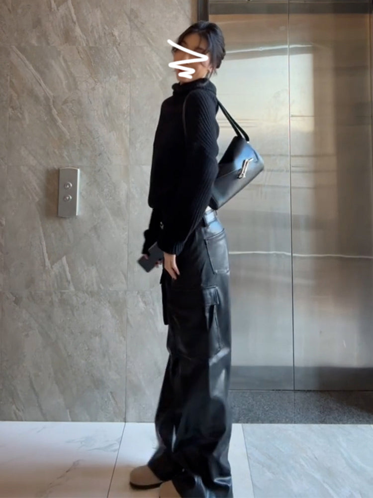 Qadın qara rəngli balıqçı yaxalı sviter, 2025-ci ilin payız/qış mövsümünün yeni, dəbli modeli, unikal və gözəl, toxunmuş üst geyim kimi geyinmək üçün mükəmməldir.