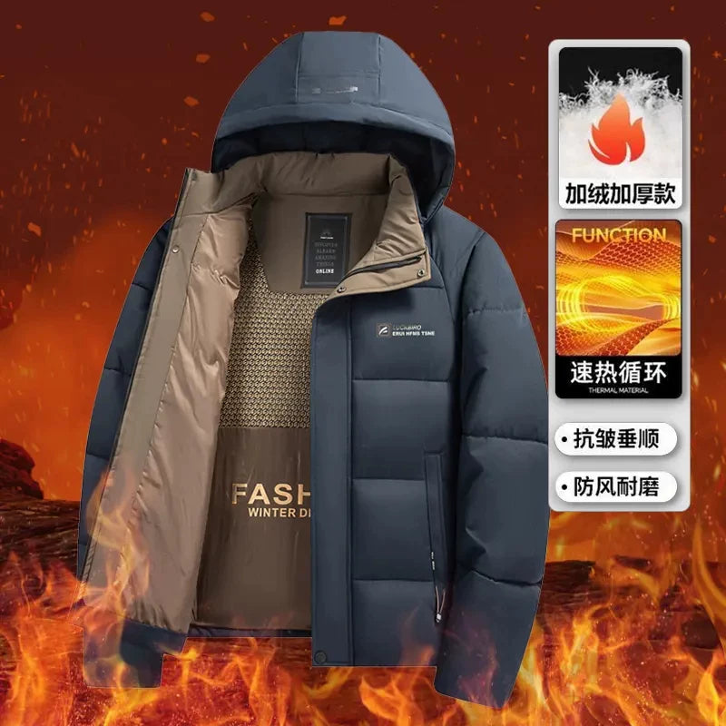 Qış üçün qalınlaşdırılmış pambıqla örtülmüş kişi gündəlik külək keçirməyən pambıqla örtülmüş palto, başlıqlı gödəkçə, başlıqlı şişirdilmiş gödəkçə, isti pambıqla örtülmüş kişi paltosu