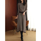 2025 Payız/Qış Yeni Stil, Dəbli, Gənc, Retro Üslublu Yüksək Zolaqlı Örgü Top və Ətək İki Hissəli Dəst