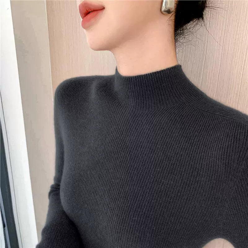 Qadınlar üçün yüksək keyfiyyətli yun sviter, hündür yaxalı, incə bədən quruluşlu, laylı-laylı, payız və qış üçün ideal, yeni model, qalın və çoxfunksiyalı toxunma sviter