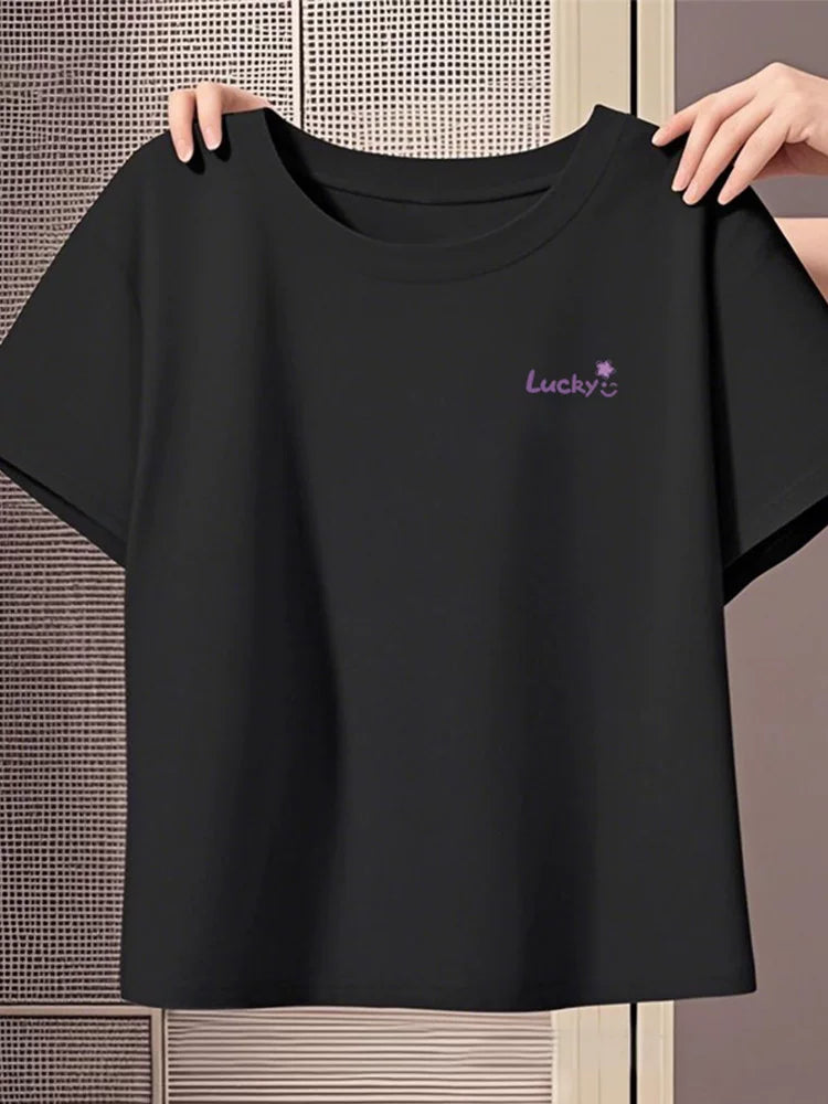 Jeanswest Bənövşəyi Sağ Çiyin Qısaqol Qadın T-shirt 2026 Yeni Yay Qadın Saf Pambıq Kiçik Qısa Top A