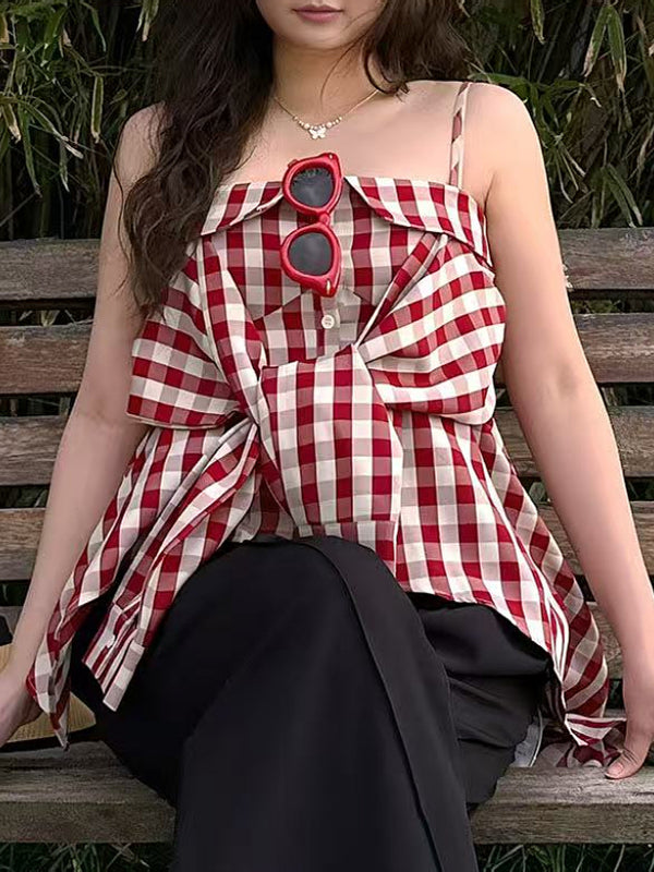 Qadınlar üçün böyük ölçülü, şirin və ədviyyatlı qırmızı dama-dama köynək, yay üçün mükəmməldir, gözəl və arıqladıcıdır, qat-qat geyinmək və ya tək geyinmək üçün uyğundur.