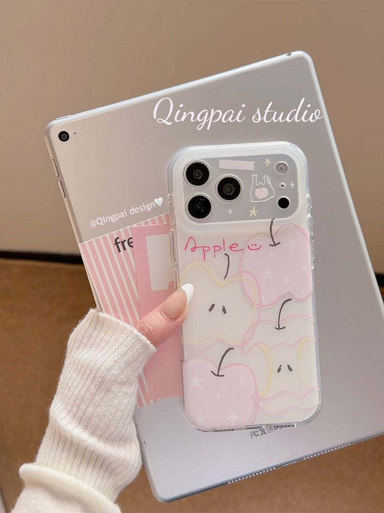 Qingpai ins sadə boyalı çəhrayı və ağ xətlər Apple ulduzu qraffiti Apple 17promax mobil telefon qutusu iphone16pro yeni 15promax qadın modeli 15pro yaradıcı stil hər şey daxil sərt qabıq