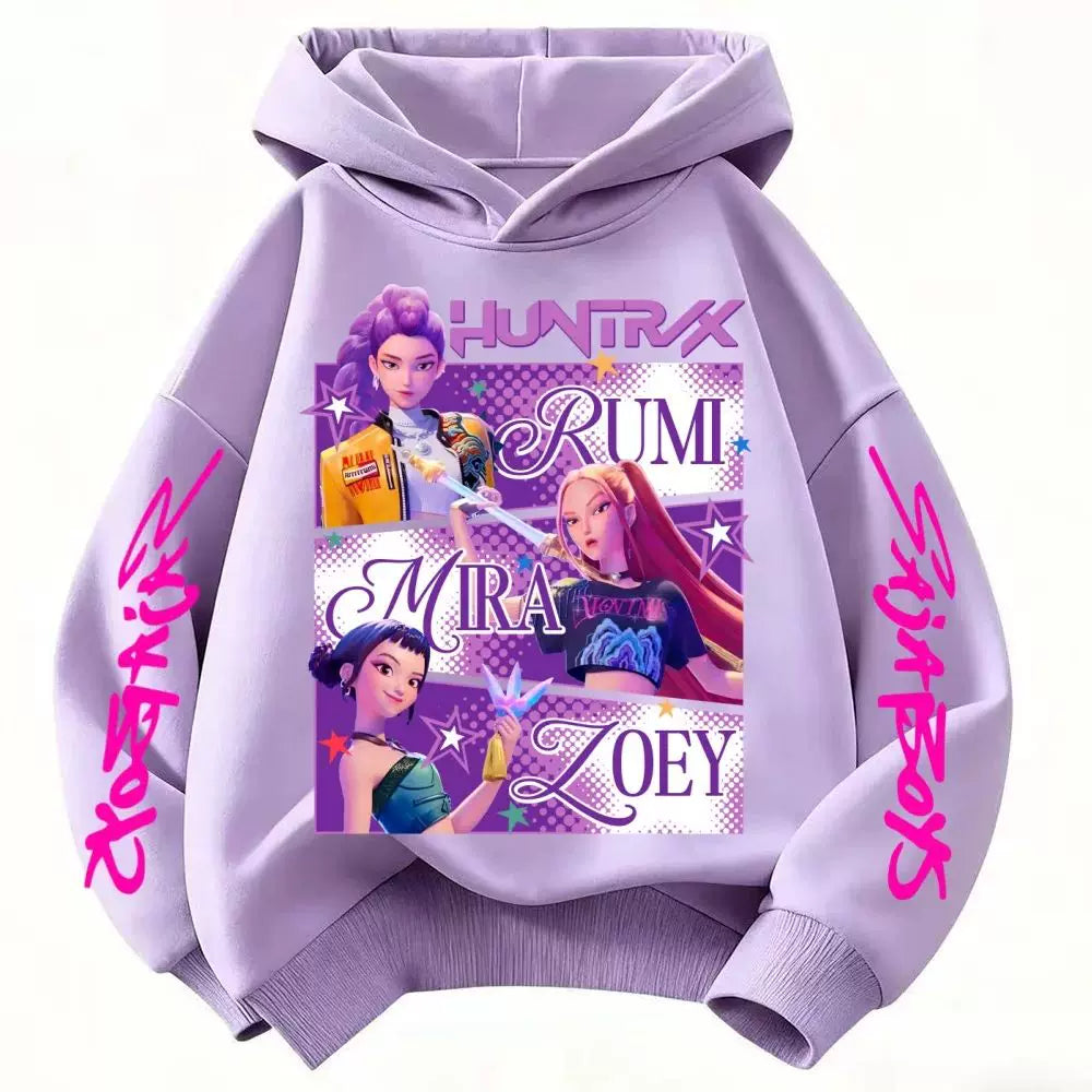 KPop Demon Hunters Huntrix Hoodie Uşaq Geyimləri Şahzadə Qız