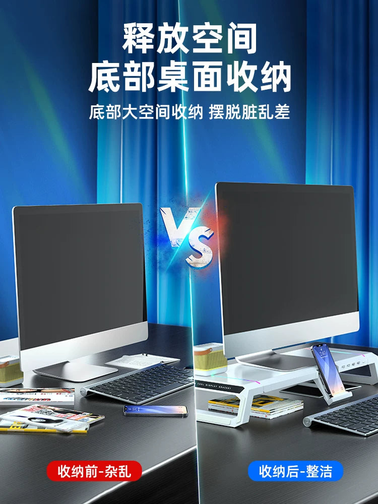 Kompüter monitoru çekmeceli ucaldılmış stend Usb hamısı bir yerdə masa üstü ekran bazası stolüstü qatlanan saxlama rəfi imac ekran RGB stansiyası genişləndirilməsi çoxfunksiyalı noutbuk stendi