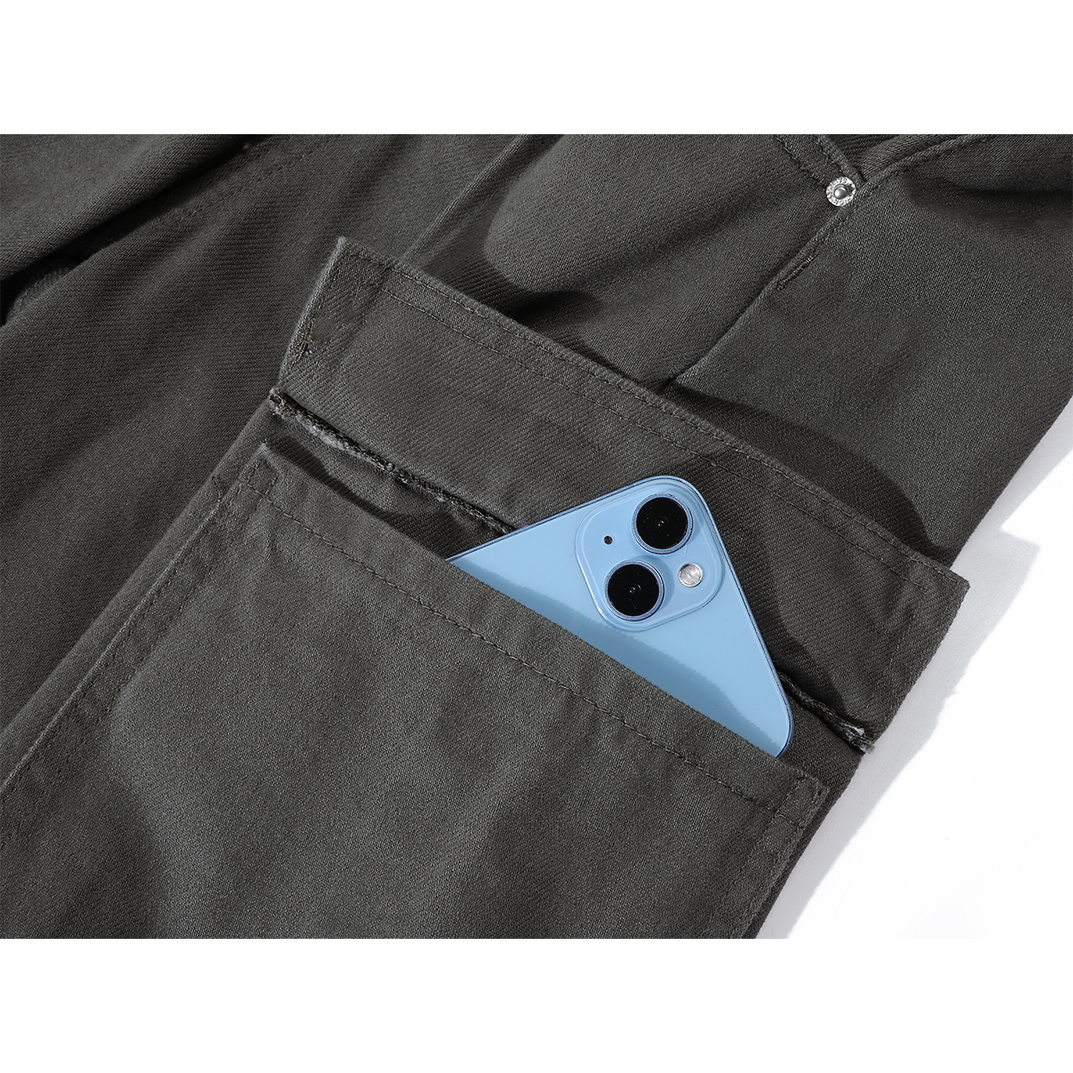 Chorissa Amerika üslubunda qadınlar üçün yüksək belli hərbi yaşıl cins şalvar, payız üçün geniş formalı, çox yönlü, gündəlik geniş ayaqlı düz ayaqlı yük şalvarı