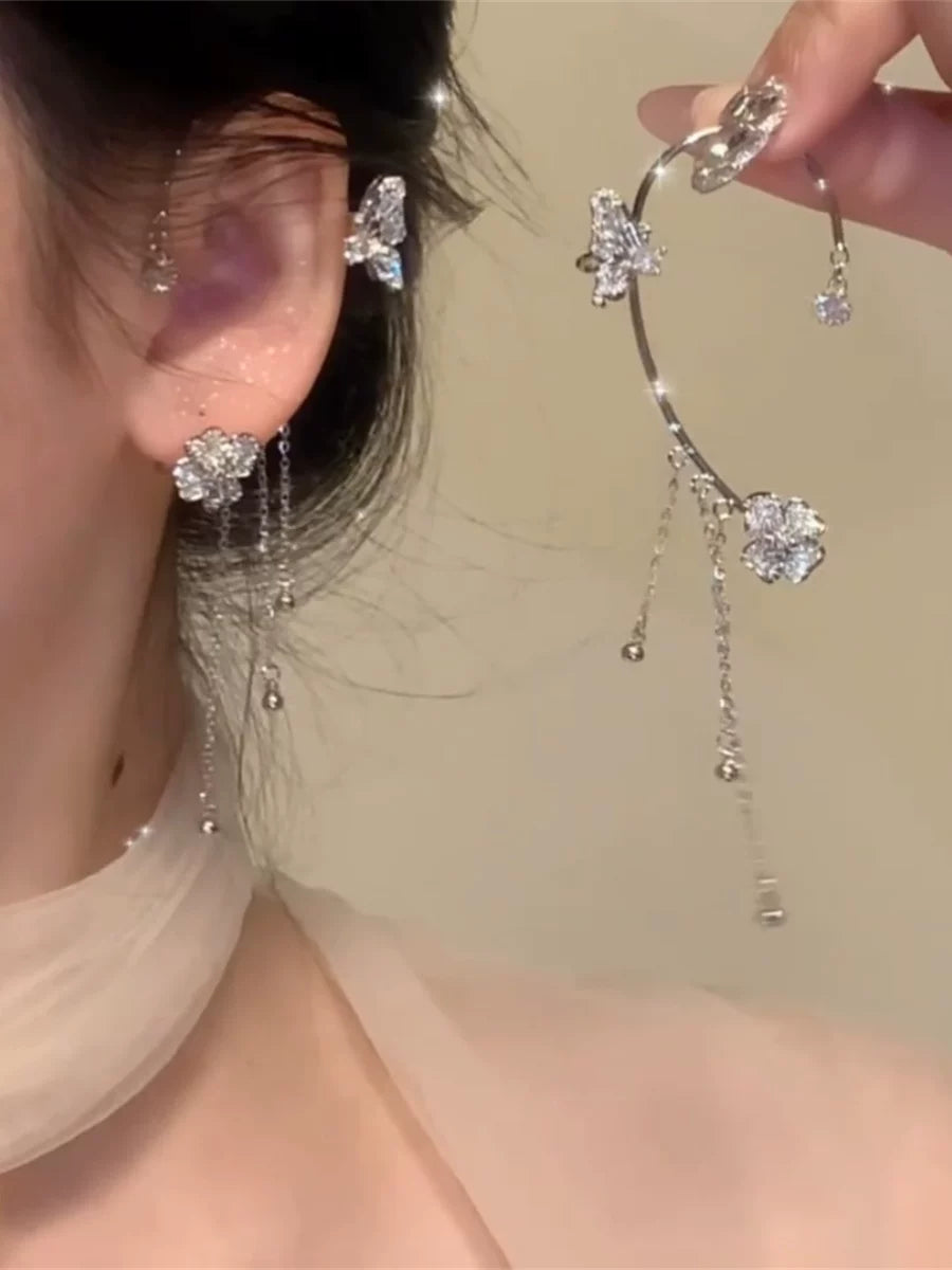 FIXOOFIX Kəpənək Püsküllü Qulaq Qarmağı Qulaq Qısqacları Deşikli Qulaqsız Qadınlar üçün - Niş Zərif Qısqaclı Qadınlar üçün Sırğalar - Əlverişli Lüks